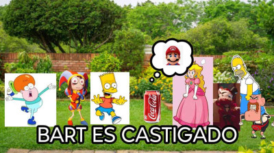 Bart es castigado 6 - Bart y los demás convierte a Mario en coca-cola
